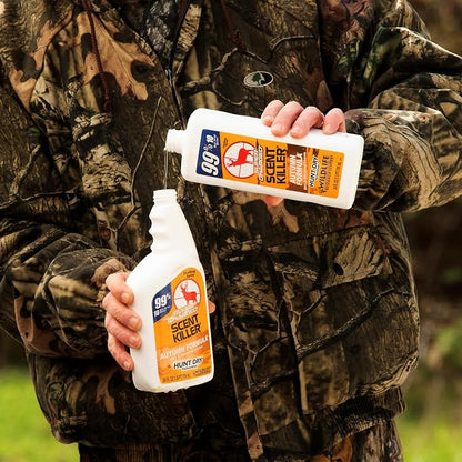 Wildlife Research Center Super Charged Scent Killer Autumn Formula Spray & Refill – Hunting Odor Eliminator with Scent of the Forest Floor – Works for Days – Deer (48 FL OZ Combo)