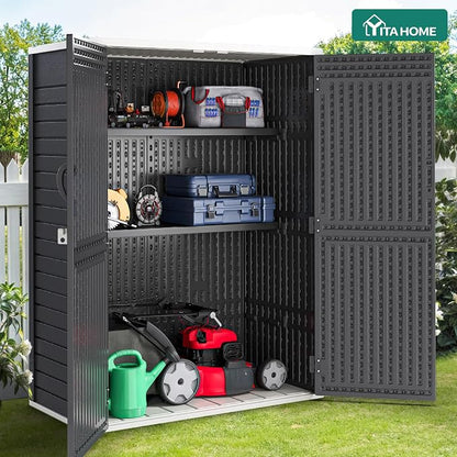 YITAHOME 2-Piece Metal Storage Shed Shelves for 59 cuft Vertical Outdoor Storage Shed，2-Piece Outdoor Storage Rack 51 inx13.8 in with 8 Screws, Easy Assembly, 22 lbs, Black