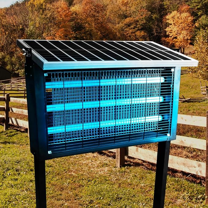Heavy-Duty Big Solar Bug Zapper Outdoor for 8000 sq.ft with 30W Solar Panel | Rechargeable Solar Zapper with High Powered, Outdoor Solar Bug Zapper for Patio Garden Backyard Farm and Large Spaces