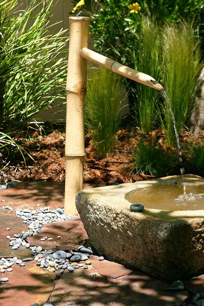 36” Traditional Bamboo Fountain with Pump – Outdoor Japanese Garden Water Feature for Ponds, Buried Basins & Disappearing Fountains | Natural Bamboo Landscaping Accent for Zen Gardens & Patios
