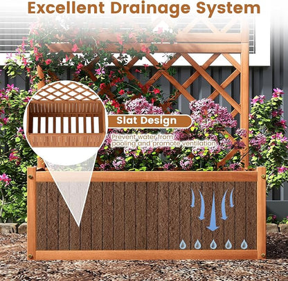 HAPPYGRILL Wooden Raised Garden Bed with Trellis, 63" Tall Planter Box with Trellis & Slat Bottom Base Vine Climbing Plants Flowers, Outdoor Freestanding Garden Box for Backyard Balcony (1)