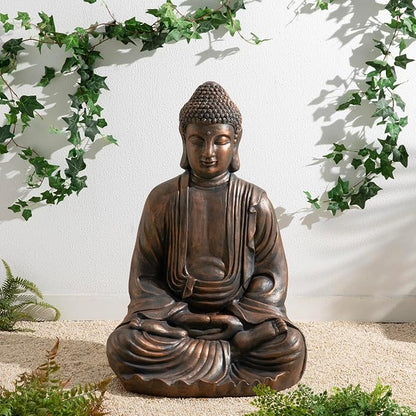 Glitzhome 29.5-inch Zen Meditation Buddha Garden Statue, Bronze Oversized Tall Large Indoor and Outdoor Sculpture, Hand-Finished MGO & Fiberglass Decor for Home Patio Yard