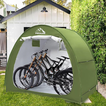 PROLEE Bike Storage Tent,Bike Shed 6.6FT, Waterproof Oxford Fabric Storage Tent for 2-3 Bikes, Outdoor Bicycle Storage with Window Design, Green