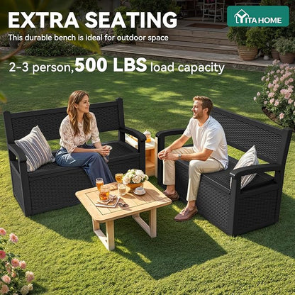 YITAHOME 70 Gallon Deck Bench with Storage | Outdoor Storage Box Bench with Armrests for Patio Garden Pool Porch , Waterproof&Lockable, Black