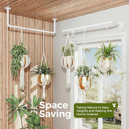 Bamworld Hanging Planters 2PCS for Indoor Plants Hanging Plant Holder Plant Hanger Indoor Ceiling Window Plant Shelves Wall Mount Black Metal Rod(Pot&Plant Not Included) White