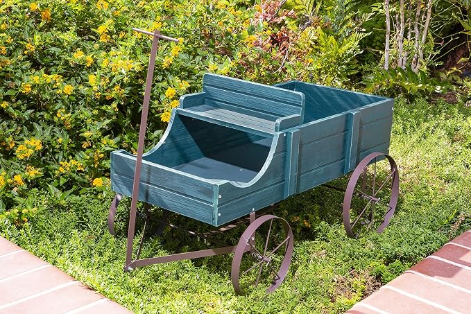 Shine Company Decorative Large Buckboard Wagon Garden Planter - Green