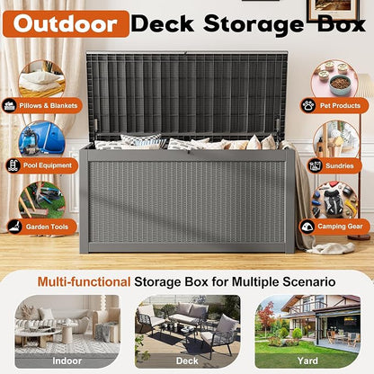 Outdoor Storage Box, Resin Deck Boxes Indoor and outdoor, Waterproof Storage Box Lockable Lid Grey,320 Gallon