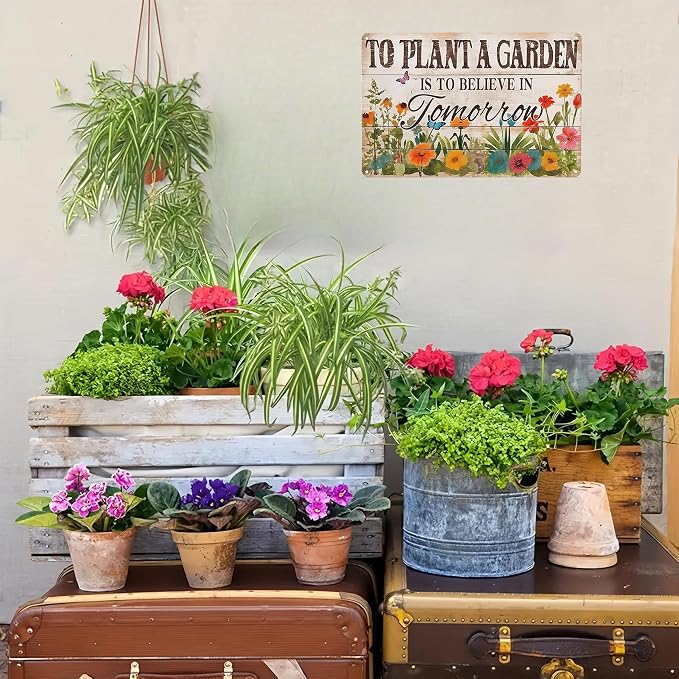 Bestylez Gardening Gifts Vintage Gardening Sign To Plant A Garden is To Believe Tomorrow Tin Sign for Home Garden Greenhouse Living Room Bedroom Outdoor Yard Backyard Decor 8X12 Inch (3366)