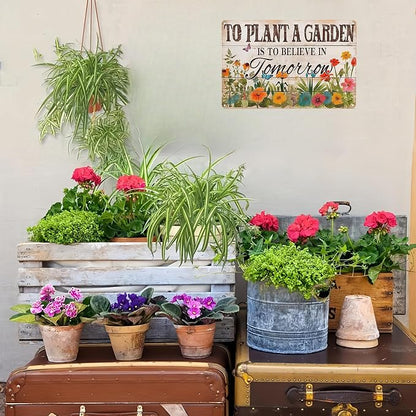 Bestylez Gardening Gifts Vintage Gardening Sign To Plant A Garden is To Believe Tomorrow Tin Sign for Home Garden Greenhouse Living Room Bedroom Outdoor Yard Backyard Decor 8X12 Inch (3366)
