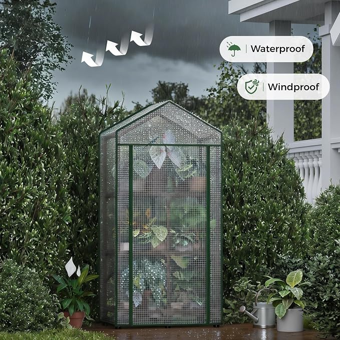 Bamworld 23 x 17 x 54-Inch Mini Greenhouses with Wheels Portable Green House with PE Cover Sturdy Eucalyptus