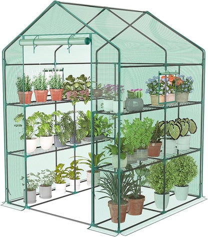 NEWBULIG Outdoor Greenhouse, Walk-in Greenhouse with 2 Tier 8 Plant Shelves, 56"x56"x77" Durable PVC Cover, Portable Greenhouses for Outdoor Garden, Patio, Porch, Backyard Green Houses, Green