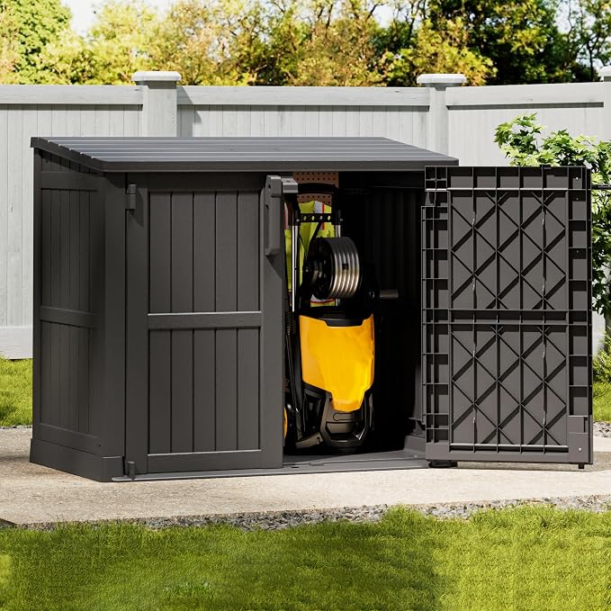 LHBGO Outdoor Storage Shed 36 Cu. Ft. Resin Garden Horizontal Storage Large Capacity Weather Resistant Storage Box, Lockable Resin Waterproof Shed
