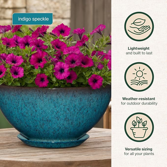 Classic Home & Garden by Growscape Rosie Modern Planter(10” Indigo Speckle) | Hand-Painted Finish Plant Pots, Lightweight Indoor Outdoor Planter, UV-Resistant, Great for Patio, Home & Garden Decor Accent