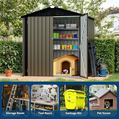 Garvee 6X4 FTOutdoor Storage Shed,130 Cu Ft Outdoor Tool Shed with Sloped Roof - Weather Resistant, Multi-Use Garden Shed for Bikes, Ladders & Seasonal Items