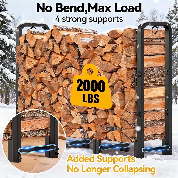 Amagabeli 4ft Firewood Log Rack with Cover Outdoor Heavy Duty Firewood Rack With Weather Resistant 600D Oxford Fabric Cover Indoor Outdoor Wood Racks for Fire Wood Holder