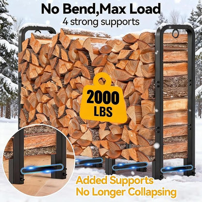Amagabeli 4ft Firewood Log Rack with Cover Outdoor Heavy Duty Firewood Rack With Weather Resistant 600D Oxford Fabric Cover Indoor Outdoor Wood Racks for Fire Wood Holder