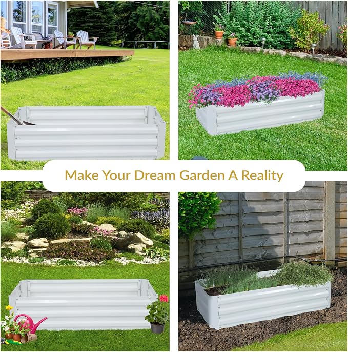 Sunnydaze Galvanized Raised Garden Bed - Outdoor Planter Box for Backyard or Patio - Steel Metal Raised Bed for Gardening Vegetables, Flowers, Herbs - 47 x 23 x 12 in - Ivory White - Rectangle