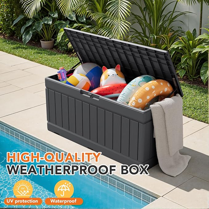 78 Gallon Deck Box Outdoor Indoor Waterproof Storage Box for Patio Furniture, Pool Accessories, Garden Tools, and Cushion Storage, Gray