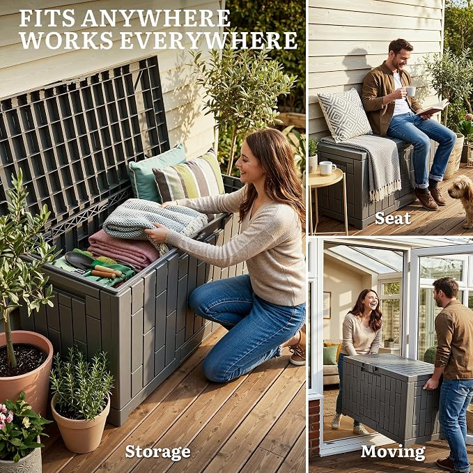 YITAHOME 60 Gallon Resin Deck Box | Weather Resistant Outdoor Rattan Storage Box with Slide-Locking Lid, Lockable Indoor Outdoor Storage for Supplies