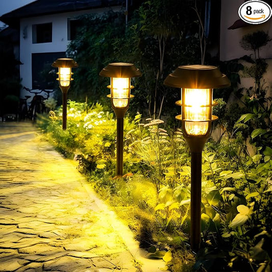 SOLPEX Solar Pathway Lights Waterproof Outdoor Lighting, 8 Pack Warm White | IP65 Waterproof, 10-12H Runtime, Auto On/Off, Tool-Free Install, Yard/Garden/Pathway/Patio/Walkway/Driveway