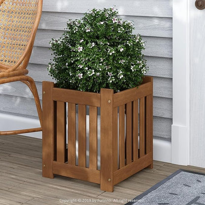 Furinno TIOMAN Planter Box, Hardwood Flower Box, Cube Garden Box, in Teak Oil, Outdoor Indoor, Garden, Patio, Balcony, Light Wood
