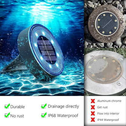 Joomer Solar Ground Lights Outdoor Waterproof, 8 Pack 8 LED, Blue | Solar Powered Garden Lights Disc Landscape Lighting Outdoor for Patio Pathway Lawn Yard Driveway Walkway outside