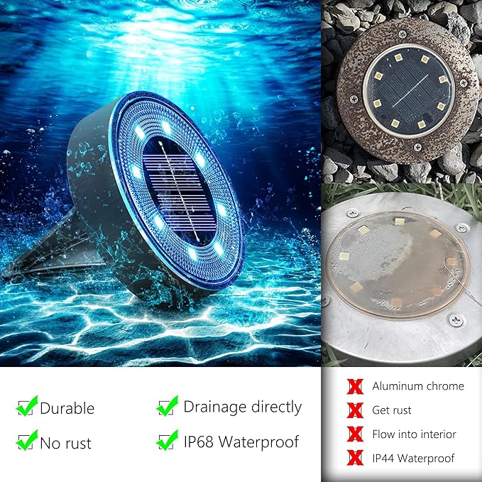 Joomer 2-in-1 Solar Lights Outdoor Waterproof, 8 Pack 8 LED, Blue | Solar Powered Garden Lights Ground Disc Landscape Lighting for Patio Pathway Lawn Yard Driveway Walkway Deck Step