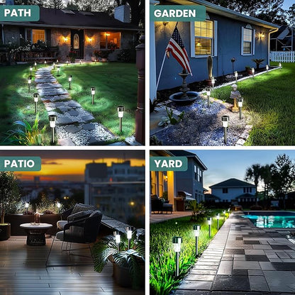 GIGALUMI 24 Pack Solar Lights Outdoor Waterproof,Stainless Steel LED Solar Garden Lights, Solar Pathway Lights Outdoor, Outdoor Solar Lights for Yard, Patio, Lawn and Landscape(Cold White)