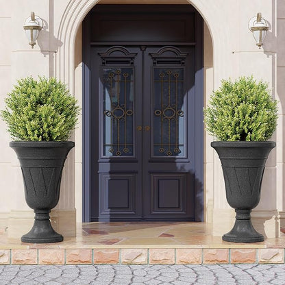 23" Tall Planters for Outdoor Plants Set of 2, Planter with Drainage Holes and Trophy Design, Large Outdoor Planters for Porch, Garden, Black