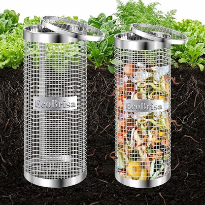 Underground Worm Composting Bin, Metal Compost Bin for Recycling Kitchen Food Waste, Outdoor Worm Compost Bin with Holes and Lid Use in Outdoor Garden Vegetable Patch Backyard (Silvery 2pcs)