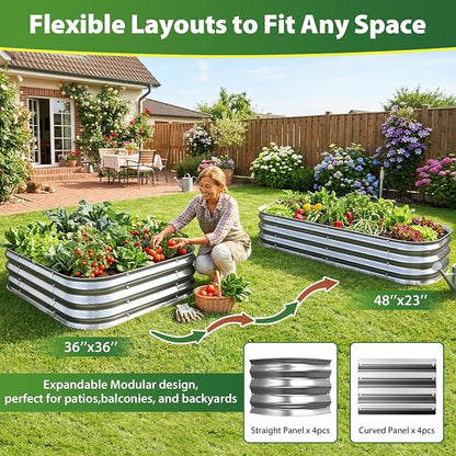 Square Galvanized Raised Garden Bed 3x3 ft – Easy Home Gardening Planter Box for Vegetables & Flowers,Herbs – 12" Heavy Duty Outdoor Gardening Bed with Easy Assembly (Silver)