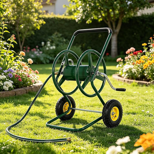 Hose Reel Cart, 250FT 5/8" All-Terrain Mobile Water Hose Truck, Heavy-Duty Rust-Proof Iron Frame Industrial Garden Cart for Outdoor Lawn Yard & Car Washing
