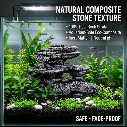 Ceramic Heavyweight Snow-Capped Mountain Aquarium Decorations - Natural Stone Powder Fish Tank Cave, Layered Rockery Hideout & Reptile Ornament