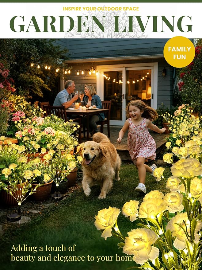 GIGALUMI Solar Lights Outdoor for Garden Decor, 4 Pack Solar Flower Lights Waterproof, 2 Lighting Modes 28 Carnations for Pathway,Yard, Patio Decoration, Gardening Gifts for Women (White)