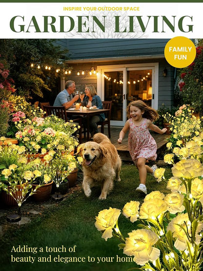 GIGALUMI Solar Lights Outdoor for Garden Decor, 4 Pack Solar Flower Lights Waterproof, 2 Lighting Modes 28 Carnations for Pathway,Yard, Patio Decoration, Gardening Gifts for Women (White)