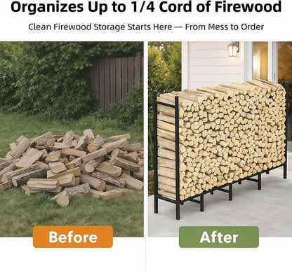 CADUKE Outdoor Firewood Rack 5.3ft, Heavy Duty Metal Wood Rack for Indoor Fireplace & Fire Pit, Adjustable Log Holder with 10 Support Legs, Wood Storage Organizer