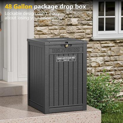 LHBGO Package Delivery Box for Outside, 48 Gallon Storage with Lockable Secure, Large Double Wall Resin Outdoor Package Delivery Waterproof Deck