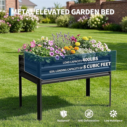 48×24×56in Galvanized Elevated Raised Garden Bed with Legs, Greenhouse Cover & Bird Net, Deep Metal Raised Planter Box for Backyard Patio Balcony Vegetables Herbs Flowers