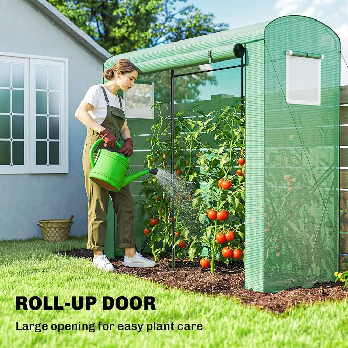 Outsunny Mini Greenhouse, Portable Greenhouse with Roll-Up Door and 2 Mesh Windows, Small Green House with PE Cover for Garden Patio Lawn, 78.7" x 29.5" x 74", Green