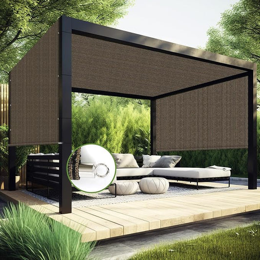 Shade&Beyond 11' W × 27' L Pergola Shade Cover Mocha Pergola Cover Canopy Replacement Shade Cloth for Garden, Patio, Deck, Porch with Grommets and Rods(Make Custom Size)