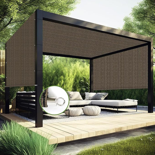 Shade&Beyond 7' W × 18' L Pergola Shade Cover Mocha Pergola Cover Canopy Replacement Shade Cloth for Garden, Patio, Deck, Porch with Grommets and Rods(Make Custom Size)