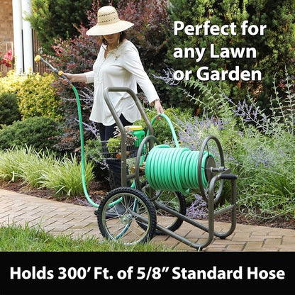 Liberty Garden 880-2 Industrial 2-Wheel Pneumatic Tires Garden Hose Reel Cart - Gray & Arm Navigator Multi-Directional Garden Hose Reel, Holds 125-Feet of, 5/8-Inch, Bronze