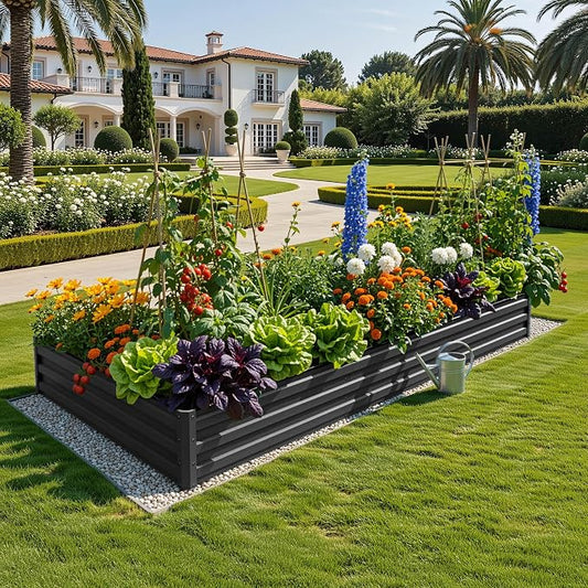 YITAHOME 2pcs 8x4x1ft Galvanized Raised Garden Bed, Metal Planter Box with Safety Rubber, Gloves, Outdoor Flower Bed for Planting Plants Vegetables, Black