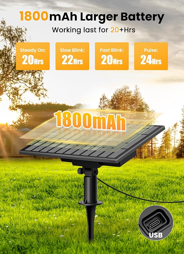 Brightown 38FT 16LED Solar String Lights Outdoor with USB Port, Shatterproof Bulbs, 3 Modes, Patio Lights Solar Powered for Camping Backyard Garden Decor - Last for 20+Hrs