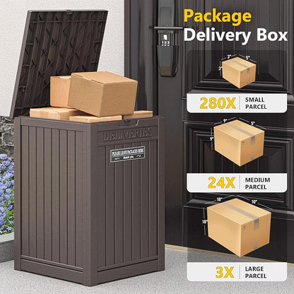 Package Delivery Box for Outside, Storage Box with Lockable Secure, Outdoor Resin Package Drop Container Waterproof for Backyard, Garden, Patio & Lawn, Brown