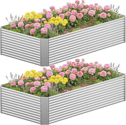 2 Pcs 8 x 4 FT x 1.5 FT Galvanized Steel Raised Garden Bed – Outdoor Planter Box for Root Vegetables, Herbs & Flowers, Large Metal Garden Beds for Backyards, Terraces and Balconies