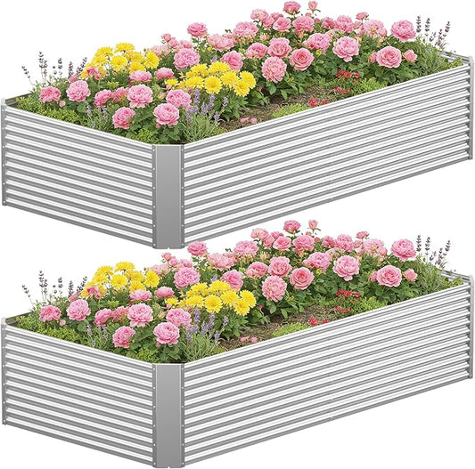 2 Pcs 8 x 4 FT x 1.5 FT Galvanized Steel Raised Garden Bed – Outdoor Planter Box for Root Vegetables, Herbs & Flowers, Large Metal Garden Beds for Backyards, Terraces and Balconies