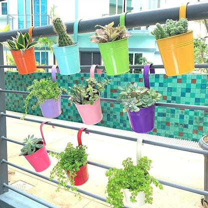 LaLaGreen Colorful Rail Planter (4 in, 10 Pack) Metal Fence Railing Pot | Rail planters for balcony, apartment, patio, porch, deck, over rail, herb, succulent, flower boxes, outdoor plants