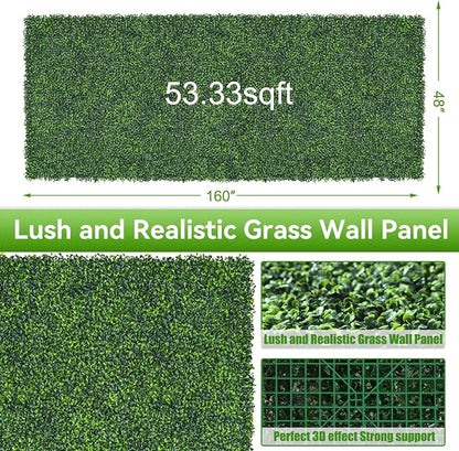 Artificial Boxwood Roll, 48x160 in (54 sqft) UV-Anti Faux Ivy Grass Wall Backdrop for Balcony Privacy, Fake Grennery Wall Decor for Garden, Patio, Backyard