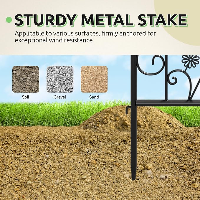 4-Pack 87" x 20" Bird and Daisy Arch Black Metal Garden Trellises | Set of 4 rust-resistant trellises with bird, daisy, leaf, and scrollwork details, spikes, and support for roses or vines